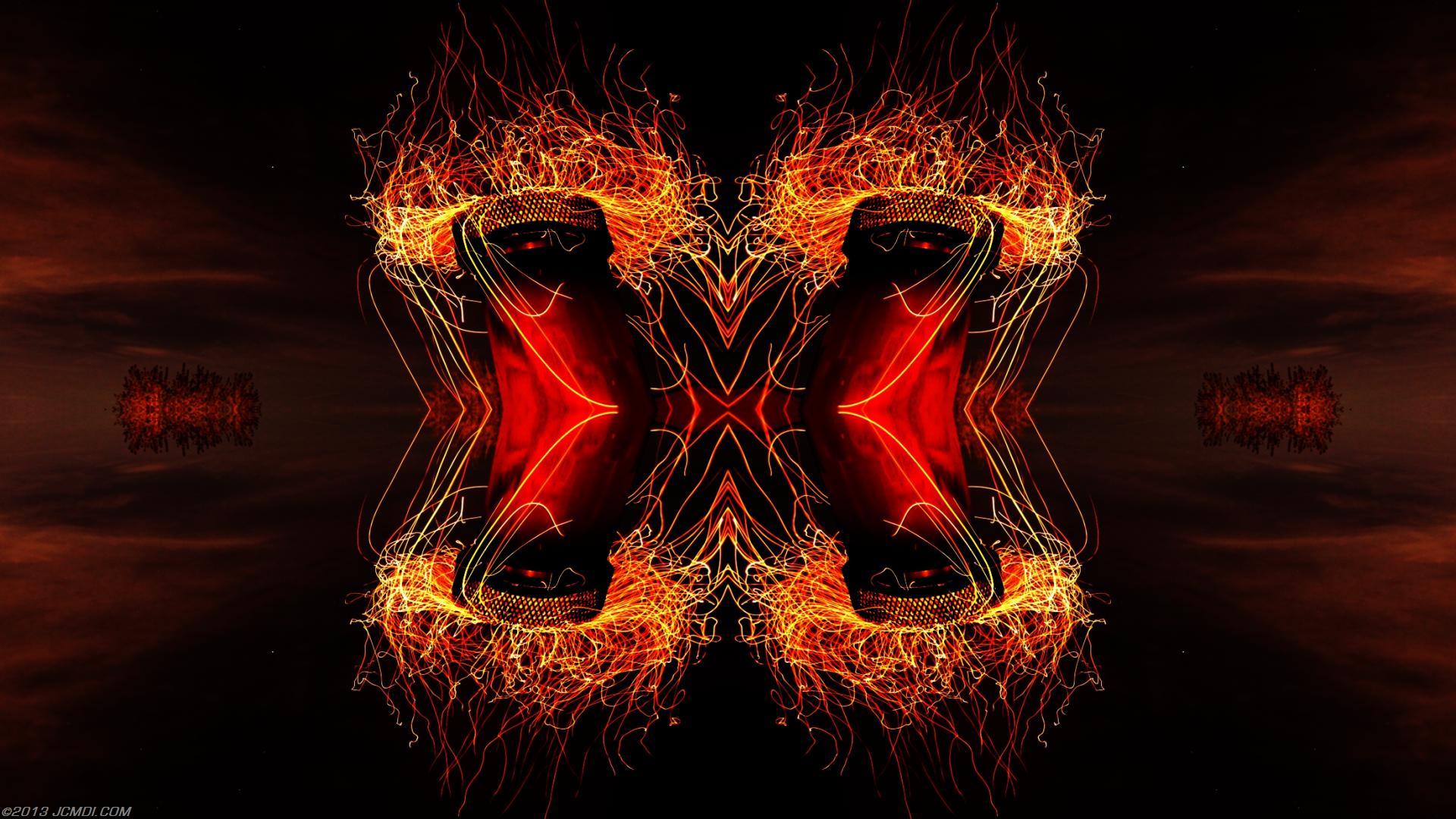 Quadroscopic composite trails: Zoomed 5D clouds moon chimney sparks and stars